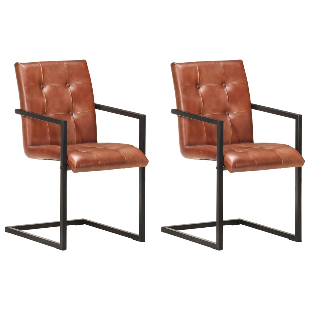 Chaises à manger cantilever lot de 2 marron cuir véritable - XIOS