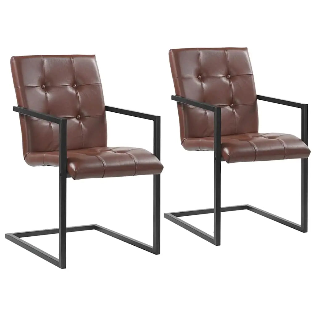 Chaises à manger cantilever lot de 2 marron cuir véritable - XIOS