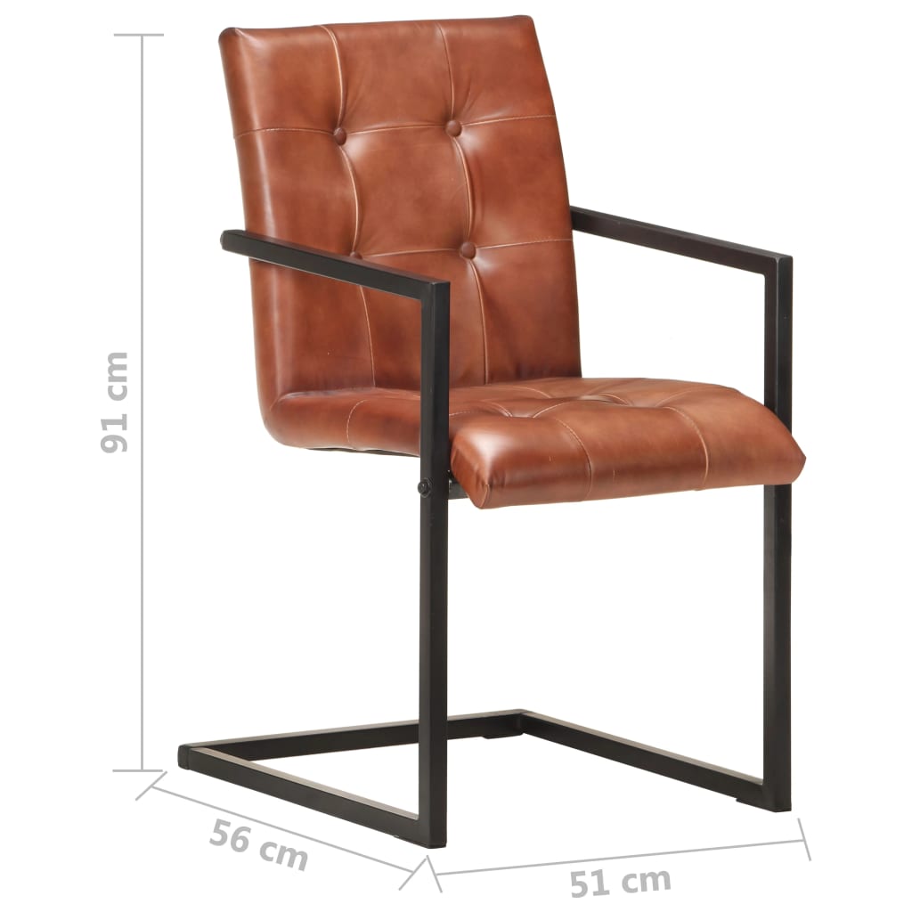 Chaises à manger cantilever lot de 2 marron cuir véritable - XIOS
