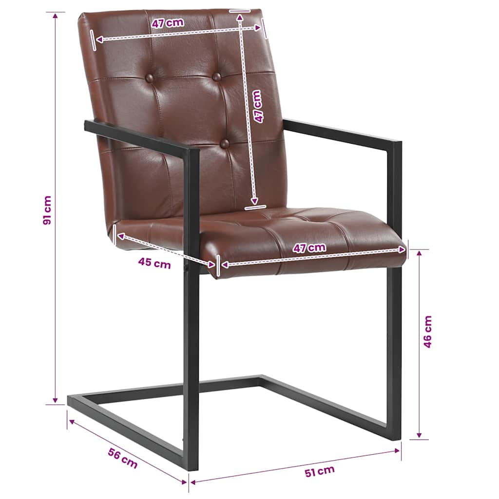 Chaises à manger cantilever lot de 2 marron cuir véritable - XIOS