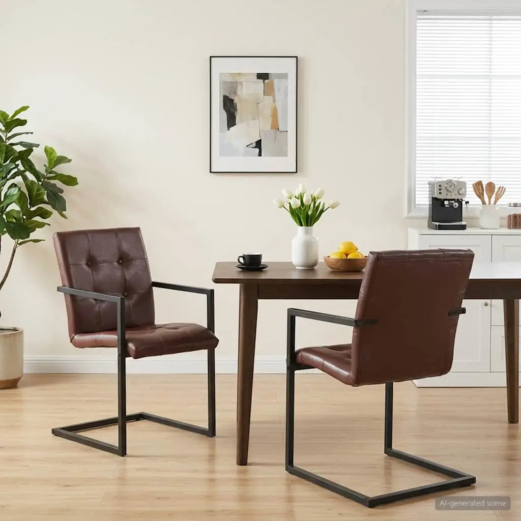 Chaises à manger cantilever lot de 2 marron cuir véritable - XIOS