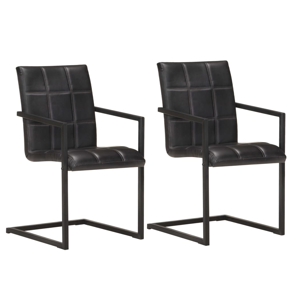 Chaises à manger cantilever lot de 2 noir cuir véritable - XIOS