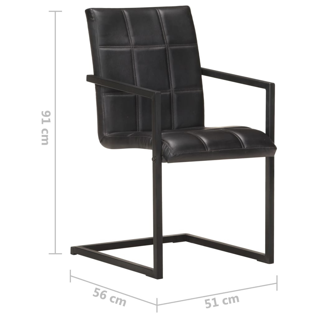 Chaises à manger cantilever lot de 2 noir cuir véritable - XIOS