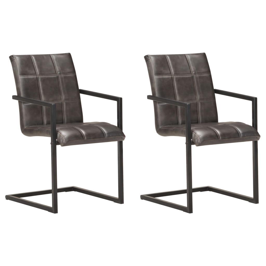 Chaises à manger cantilever lot de 2 gris cuir véritable