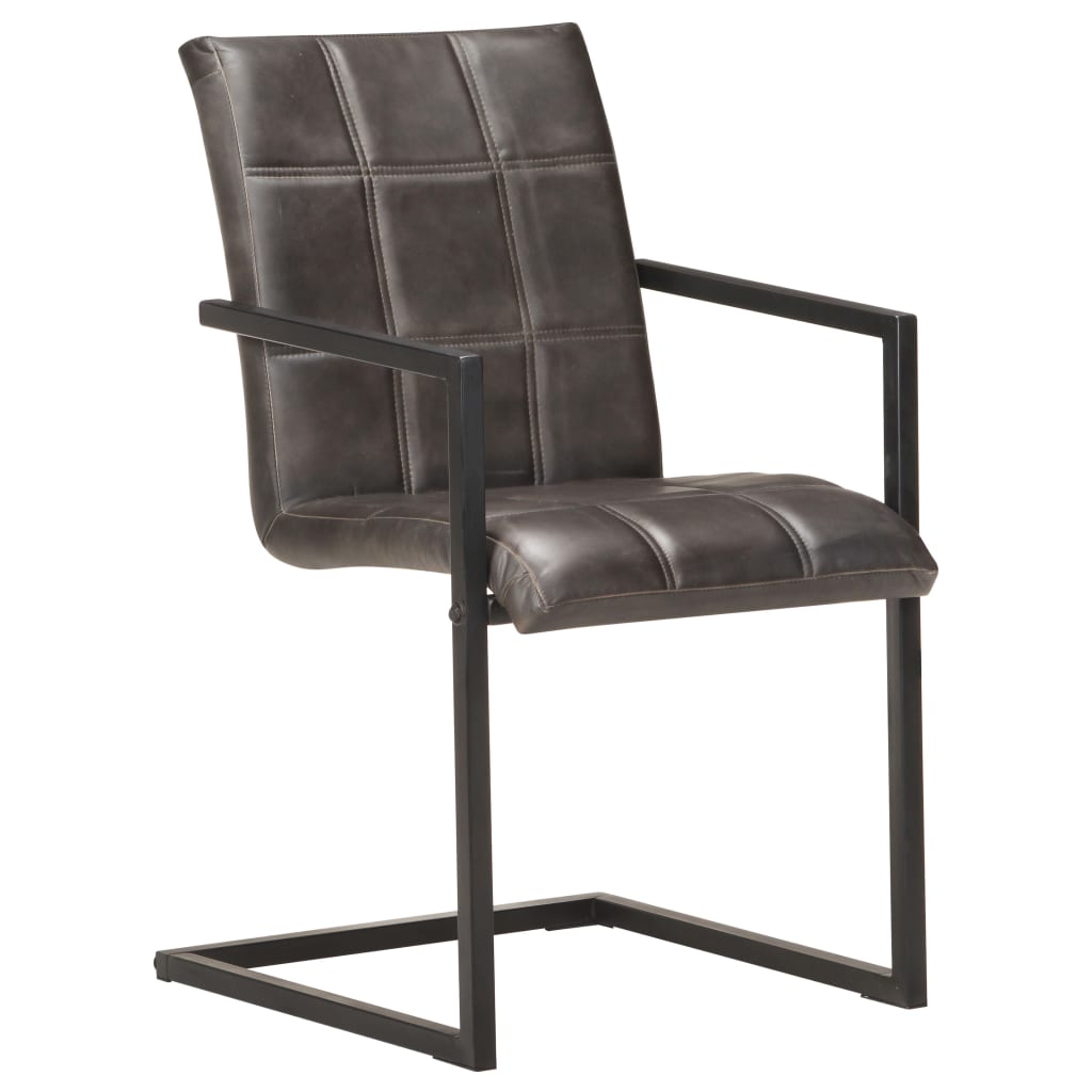 Chaises à manger cantilever lot de 2 gris cuir véritable
