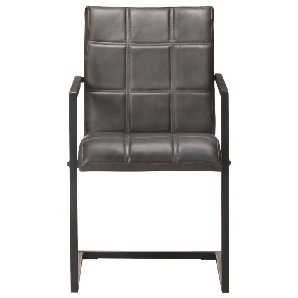 Chaises à manger cantilever lot de 2 gris cuir véritable