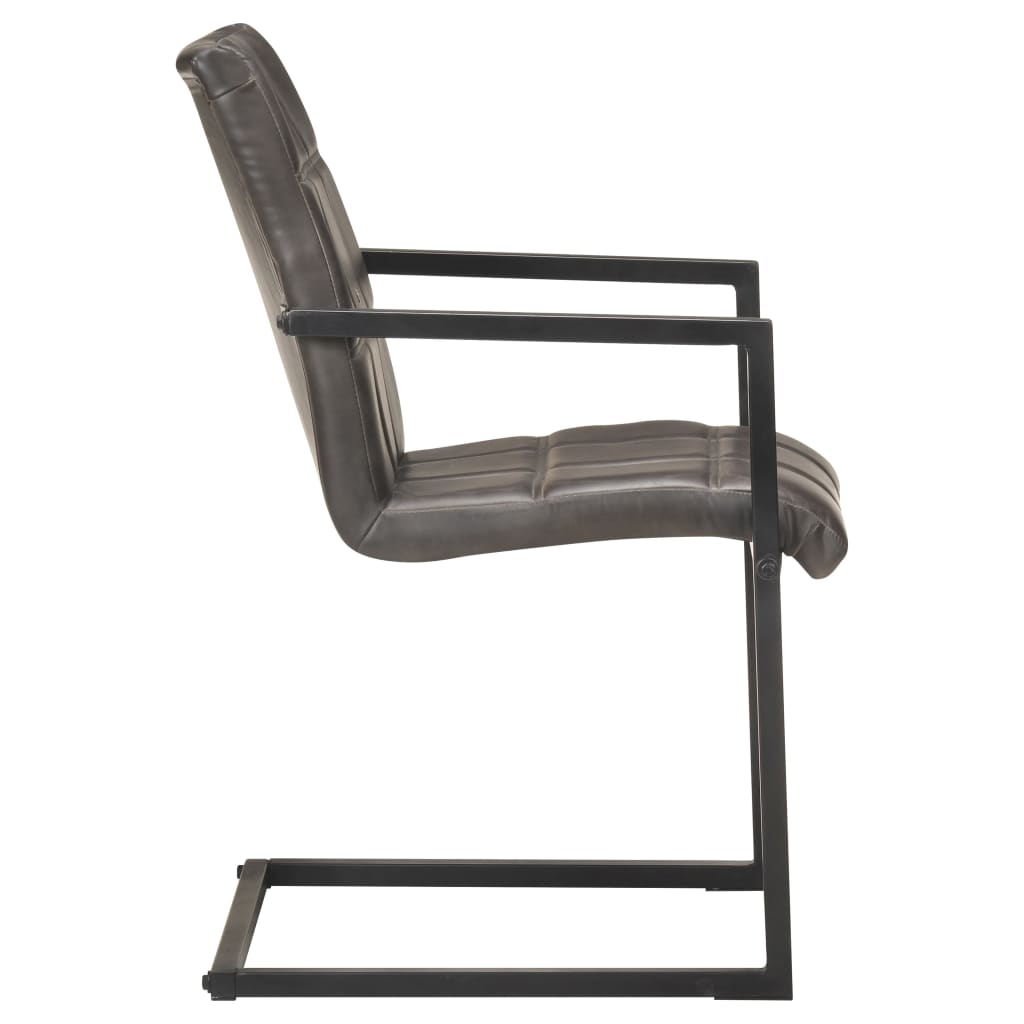 Chaises à manger cantilever lot de 2 gris cuir véritable