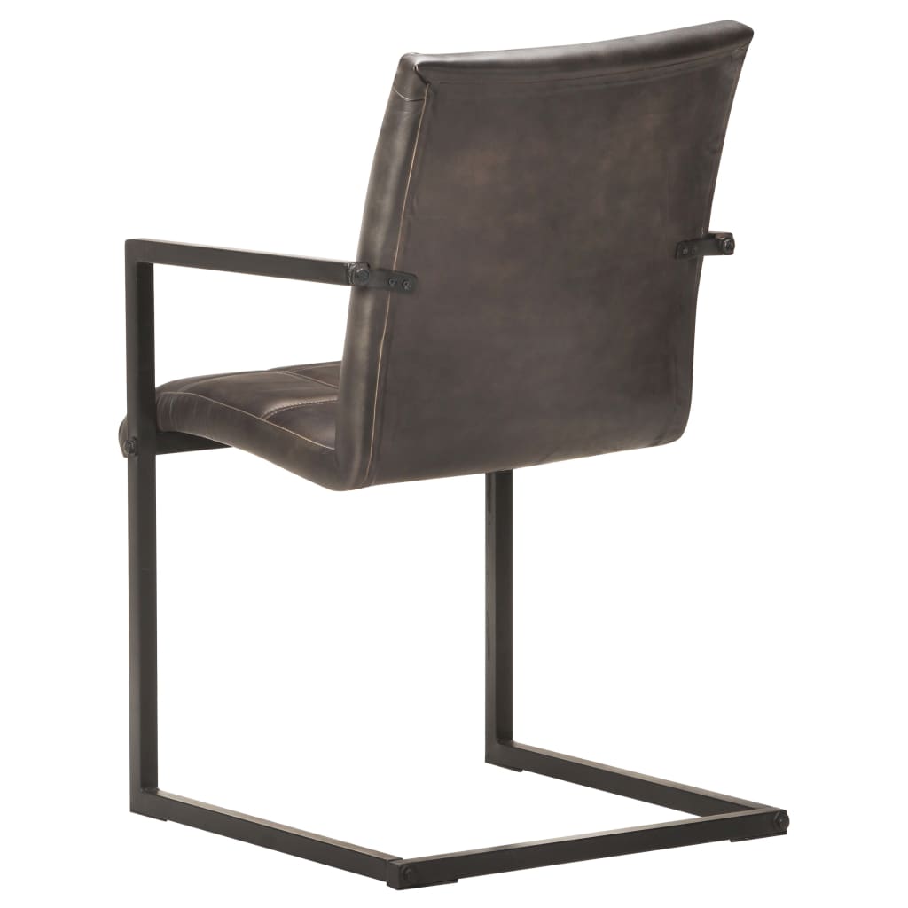 Chaises à manger cantilever lot de 2 gris cuir véritable