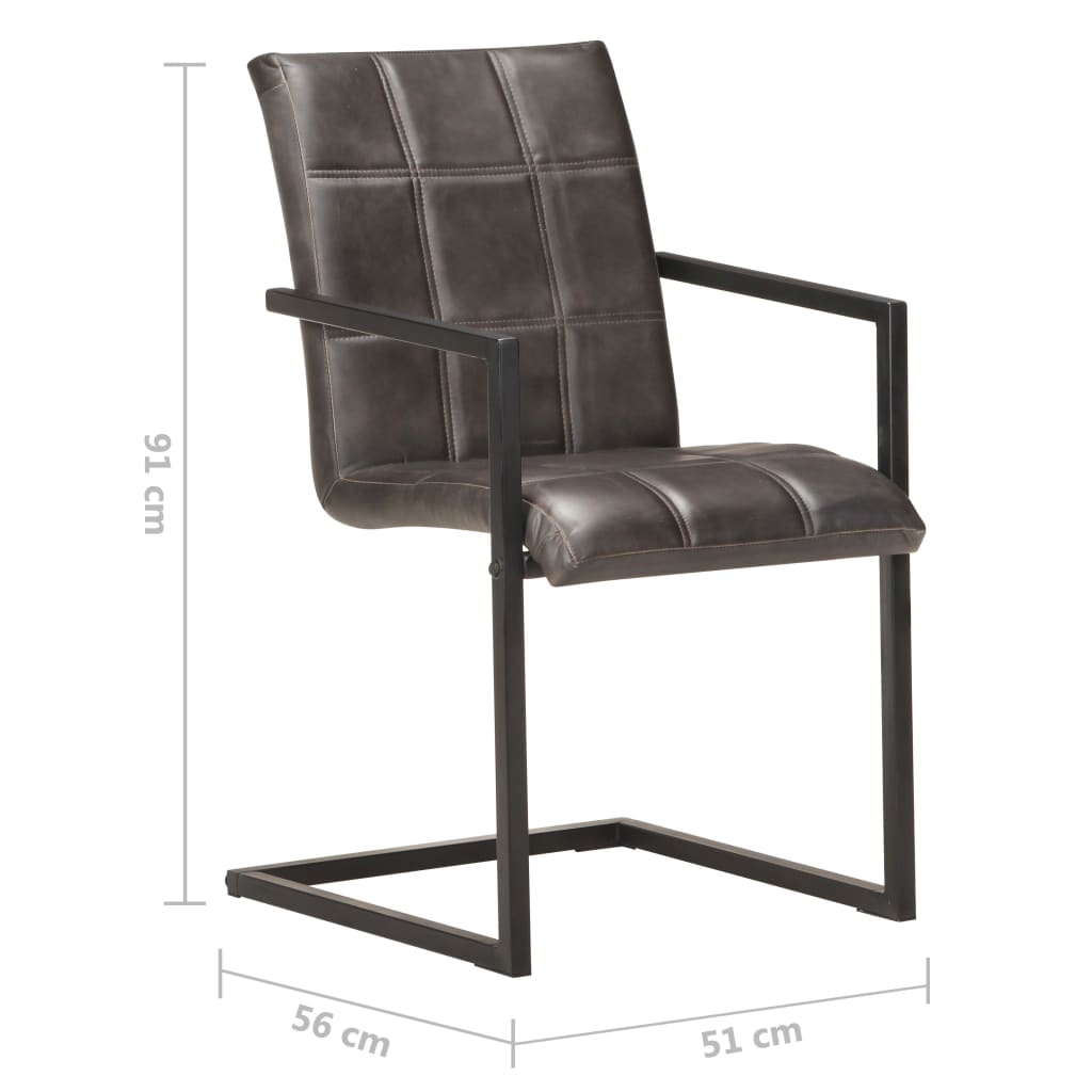 Chaises à manger cantilever lot de 2 gris cuir véritable