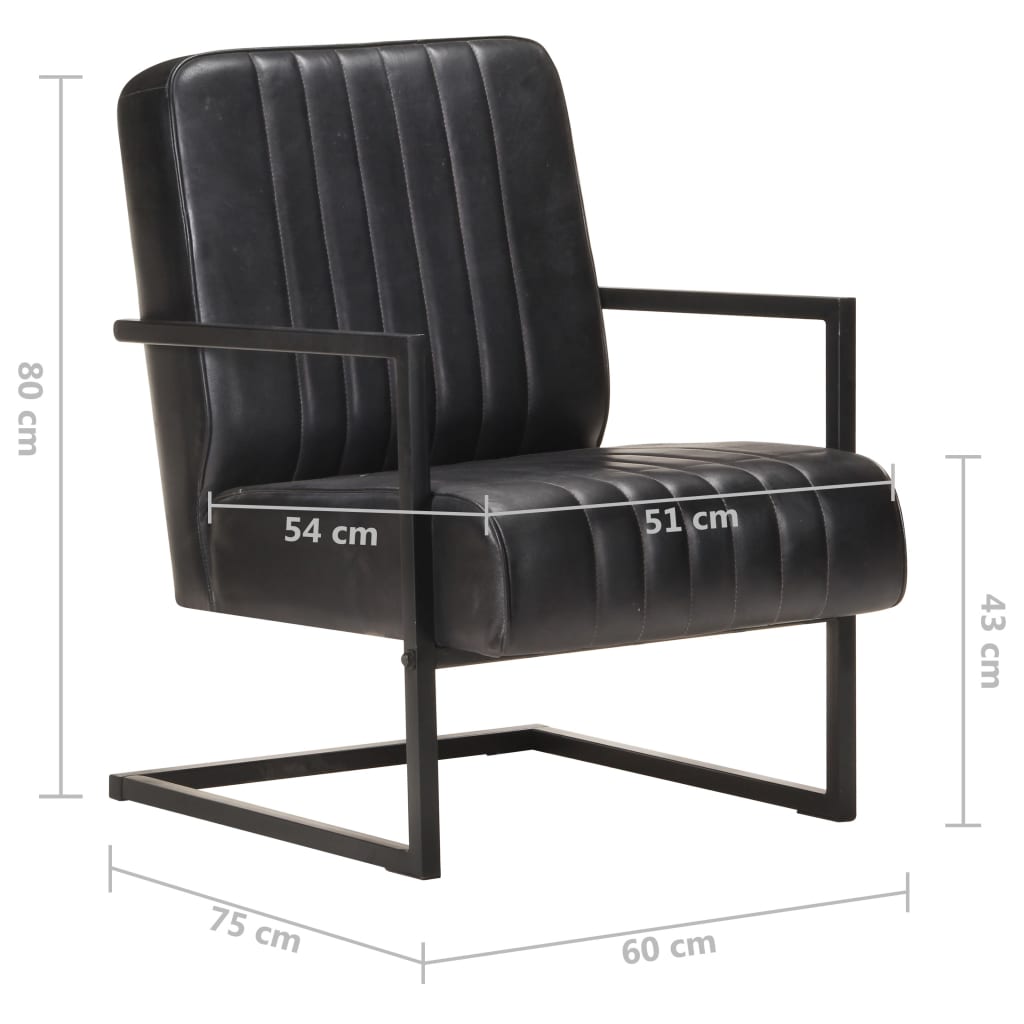 Chaise de canapé cantilever noir cuir véritable - XIOS