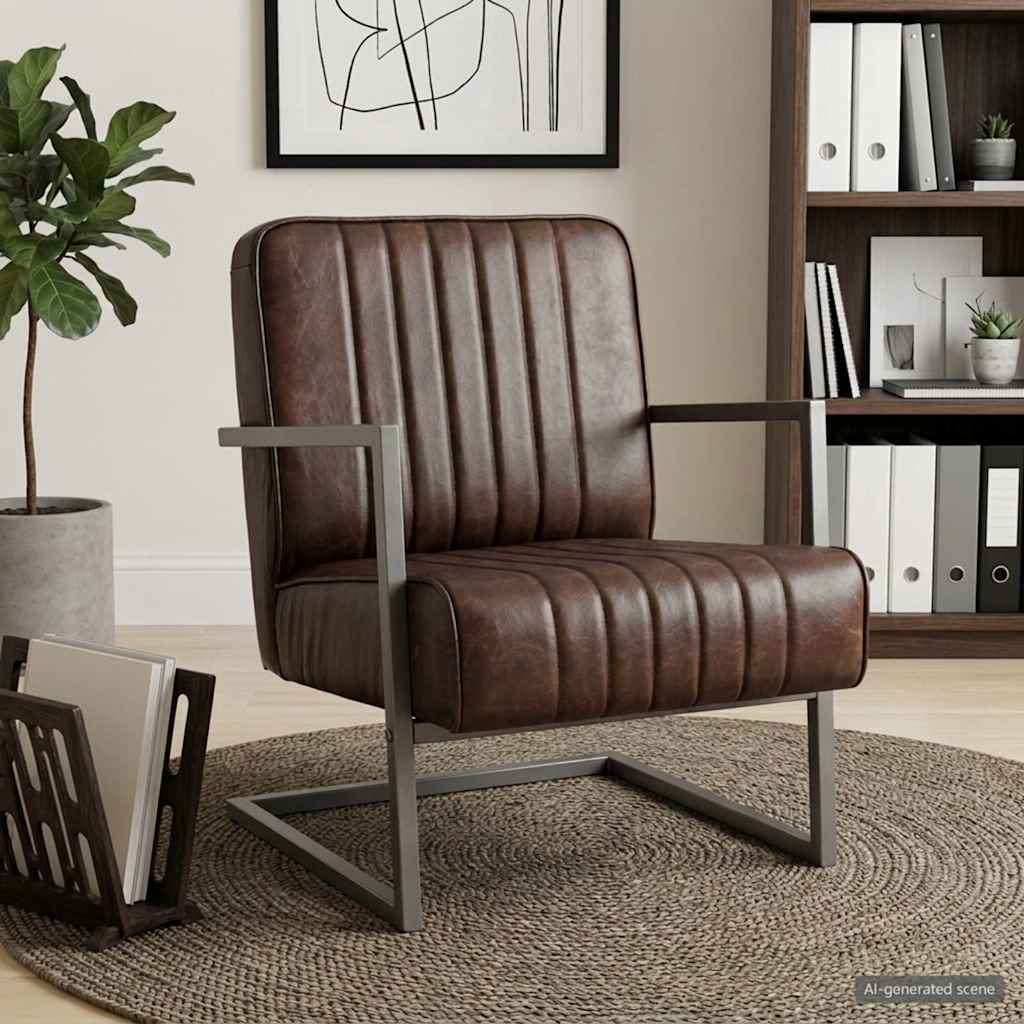 Chaise de canapé cantilever marron délavé cuir véritable