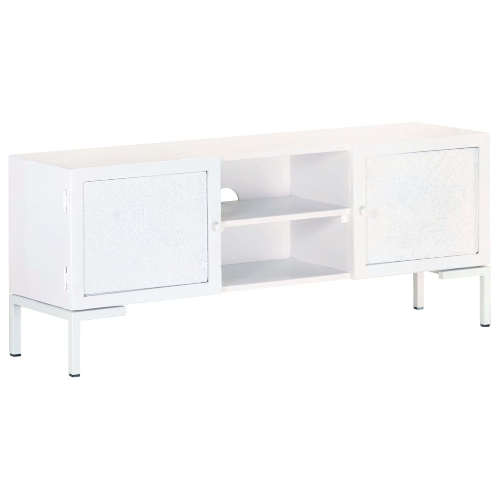 Meuble TV Blanc 115x30x46 cm Bois massif de manguier Meubles TV vidaXL   