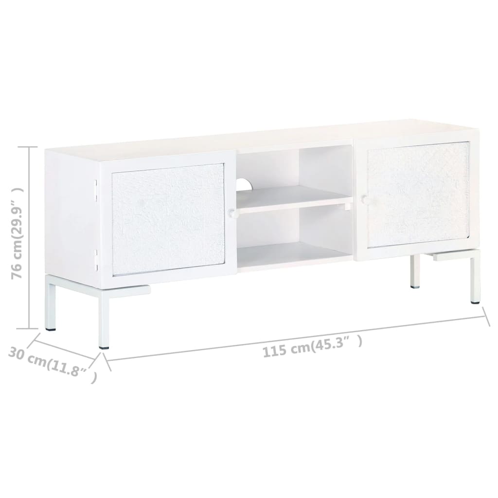 Meuble TV Blanc 115x30x46 cm Bois massif de manguier Meubles TV vidaXL   
