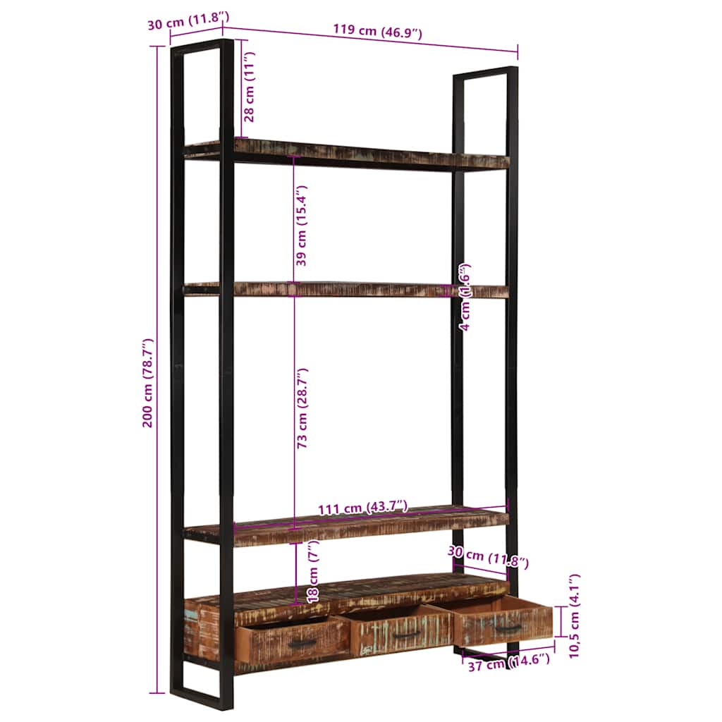 Bibliothèque 118x30x200 cm Bois de récupération massif - XIOS