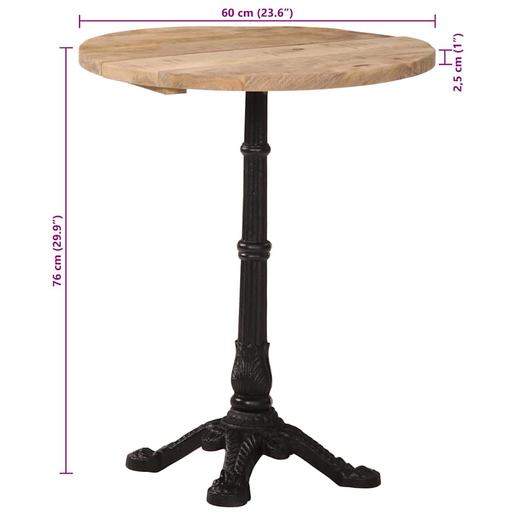 Table de bistro Ø60x76 cm Bois de manguier brut