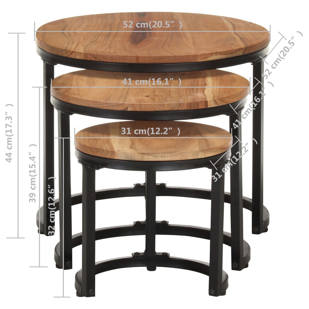 Tables d'appoint 3 pcs Bois d'acacia solide - XIOS