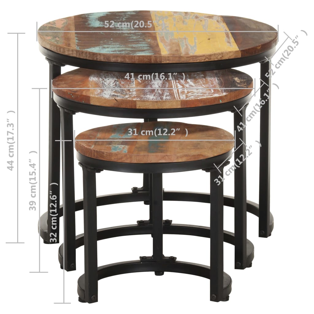 Tables d'appoint 3 pcs Bois de récupération massif - XIOS