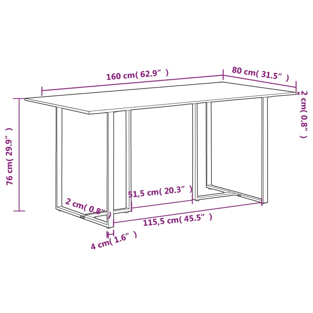 Table de salle à manger 160 cm Bois de manguier brut - XIOS