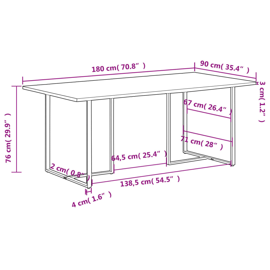 Table de salle à manger 180 cm Bois de manguier brut - XIOS