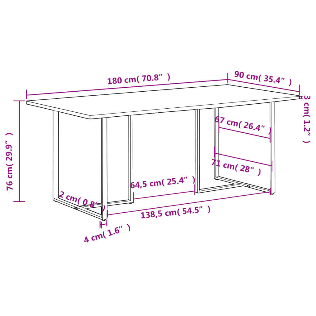 Table de salle à manger 180 cm Bois de récupération massif