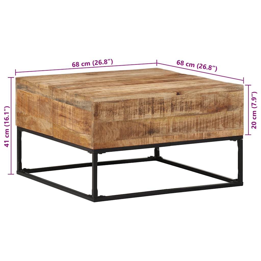 Table basse 68x68x41 cm Bois de manguier brut - XIOS