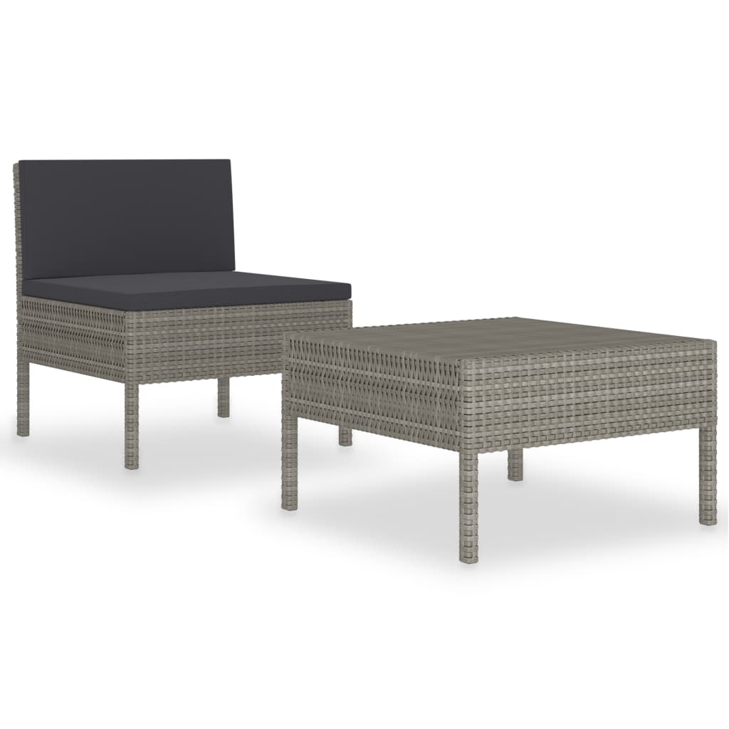 Salon de jardin 2 pcs avec coussins Résine tressée Gris