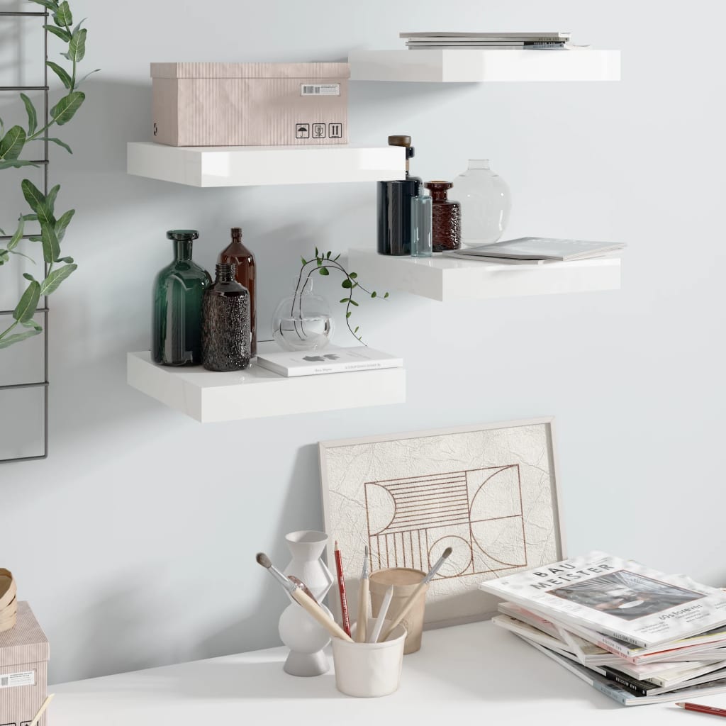 Étagère murale flottante 4 pcs Blanc brillant 23x23,5x3,8cm MDF - XIOS