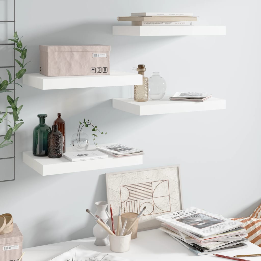 Étagère murale flottante 4 pcs Blanc brillant 40x23x3,8 cm MDF - XIOS
