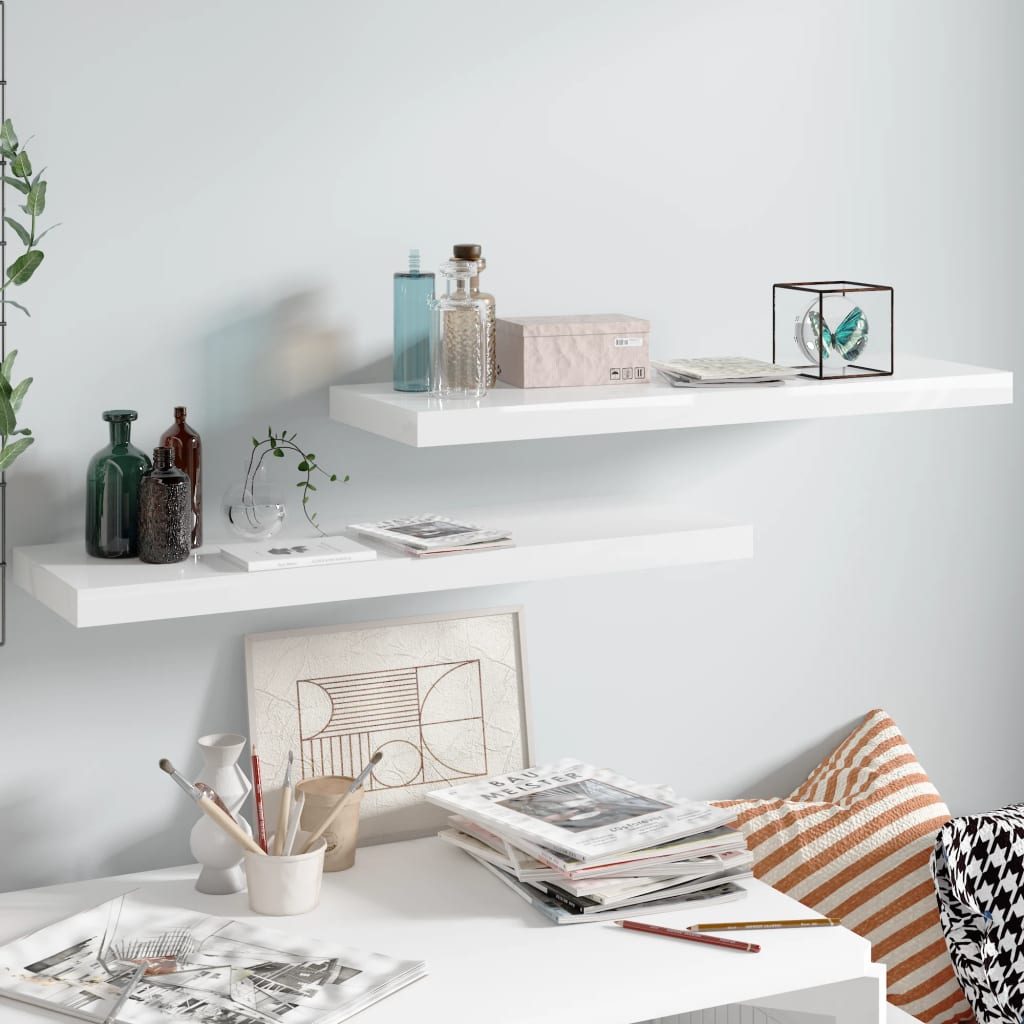 Étagère murale flottante 2 pcs Blanc brillant 80x23,5x3,8cm MDF - XIOS