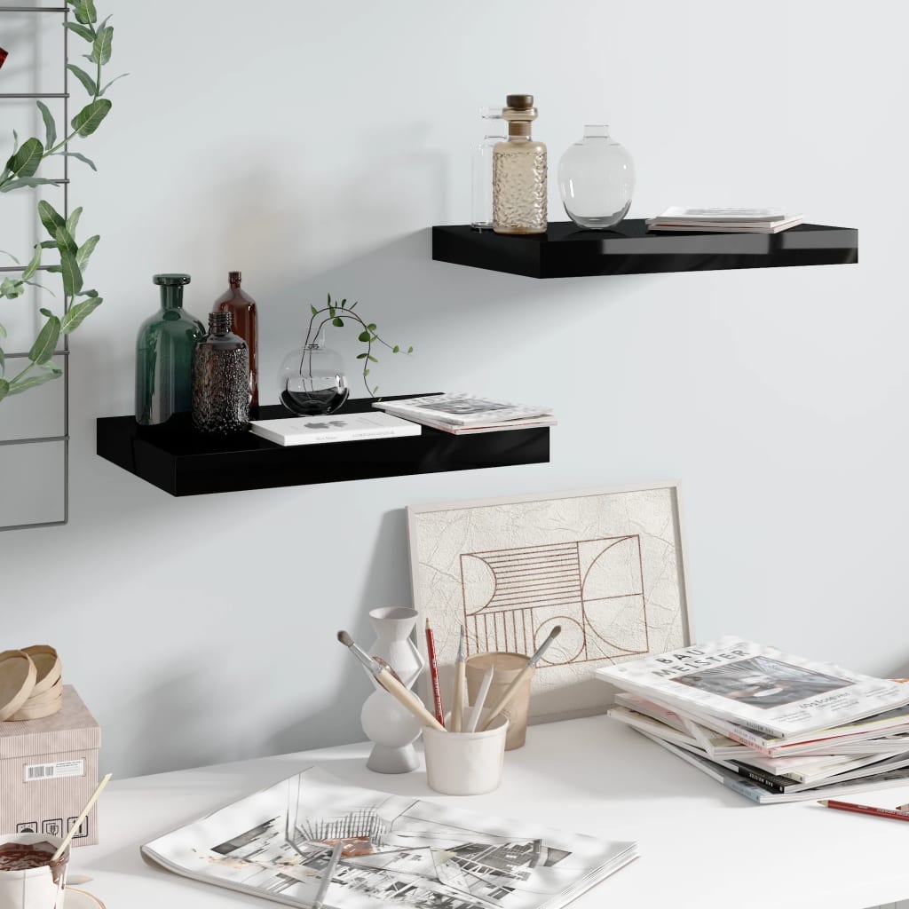 Étagère murale flottante 2 pcs Noir brillant 40x23x3,8 cm MDF - XIOS
