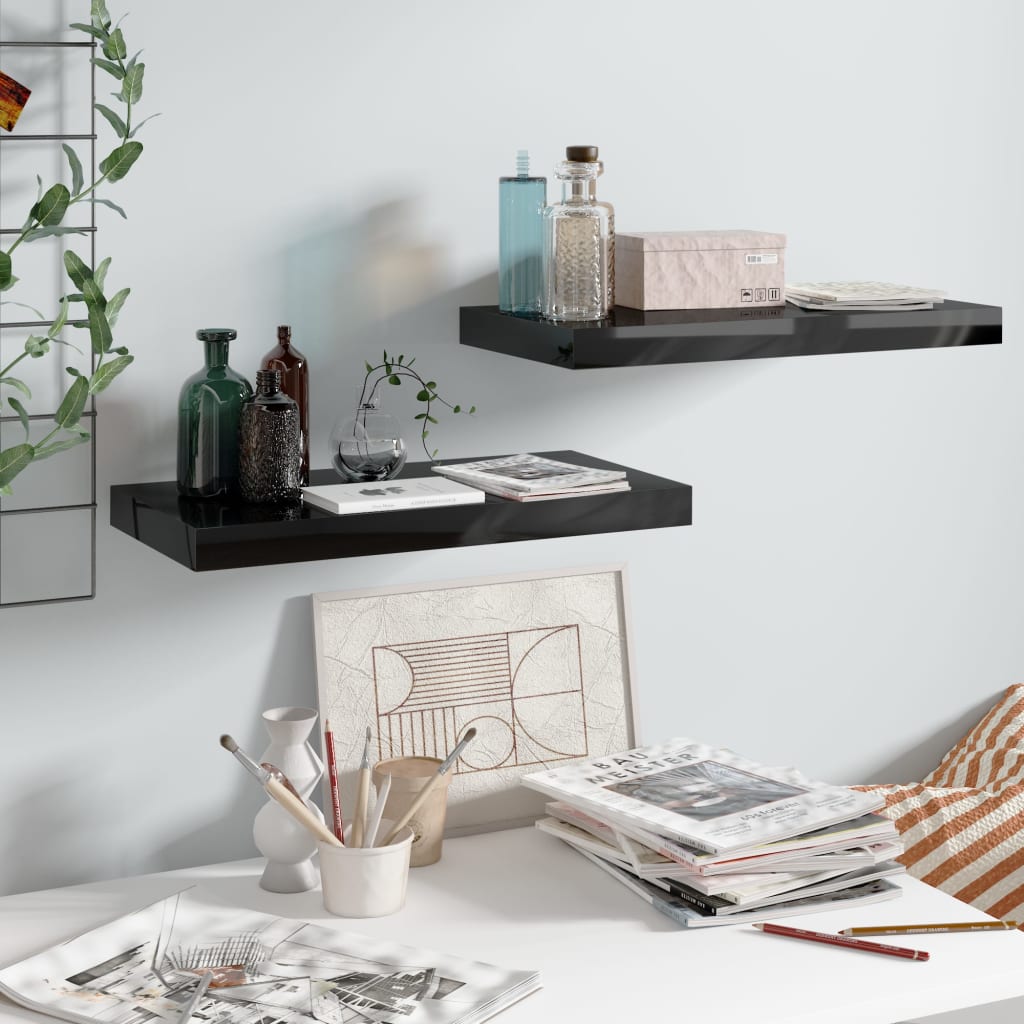Étagère murale flottante 2 pcs Noir brillant 50x23x3,8 cm MDF - XIOS