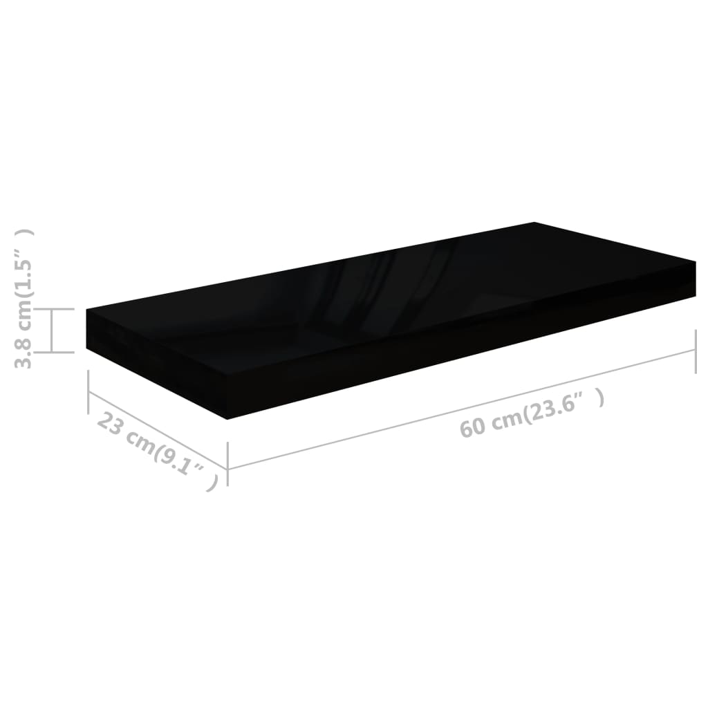 Étagère murale flottante 2 pcs Noir brillant 60x23,5x3,8 cm MDF - XIOS