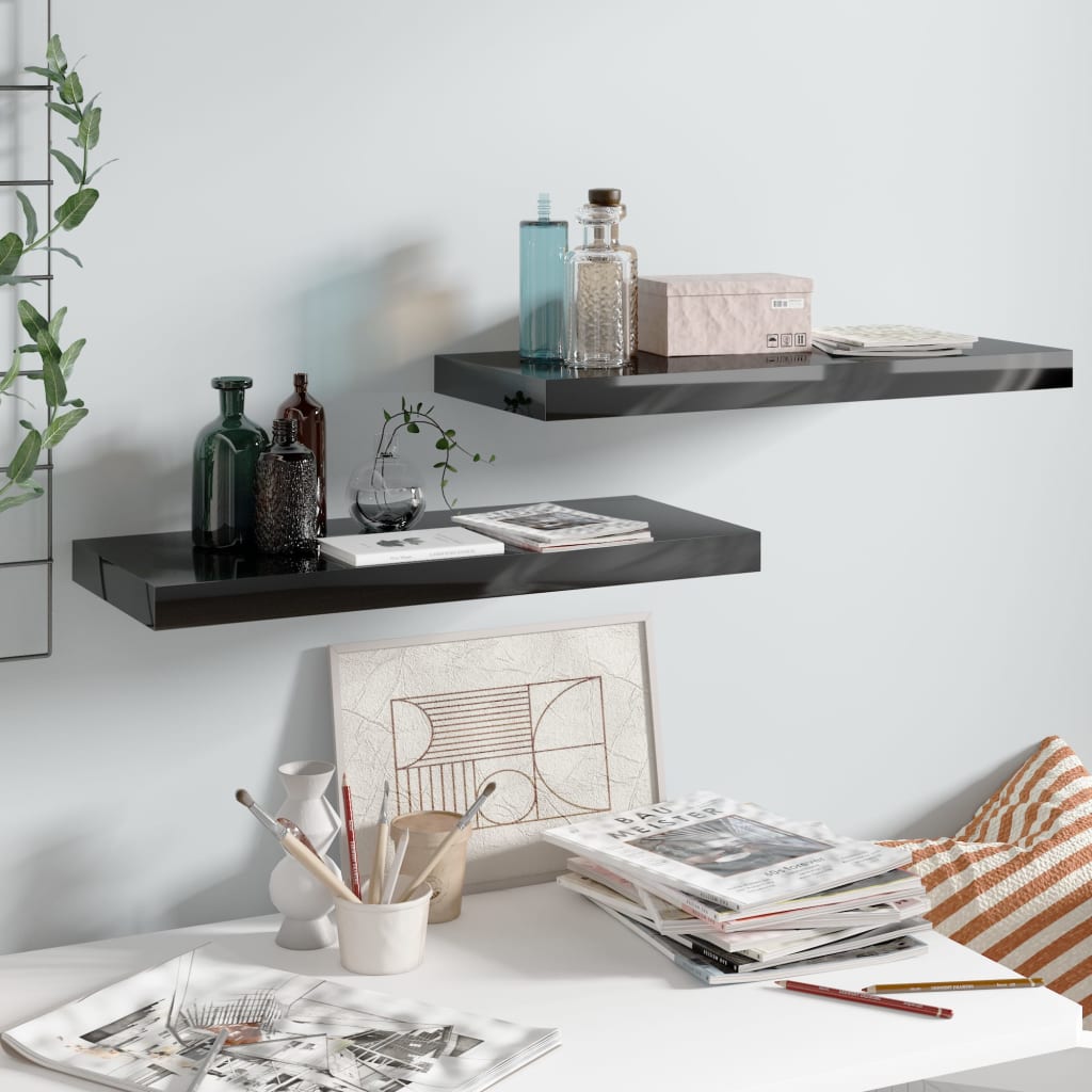 Étagère murale flottante 2 pcs Noir brillant 60x23,5x3,8 cm MDF - XIOS