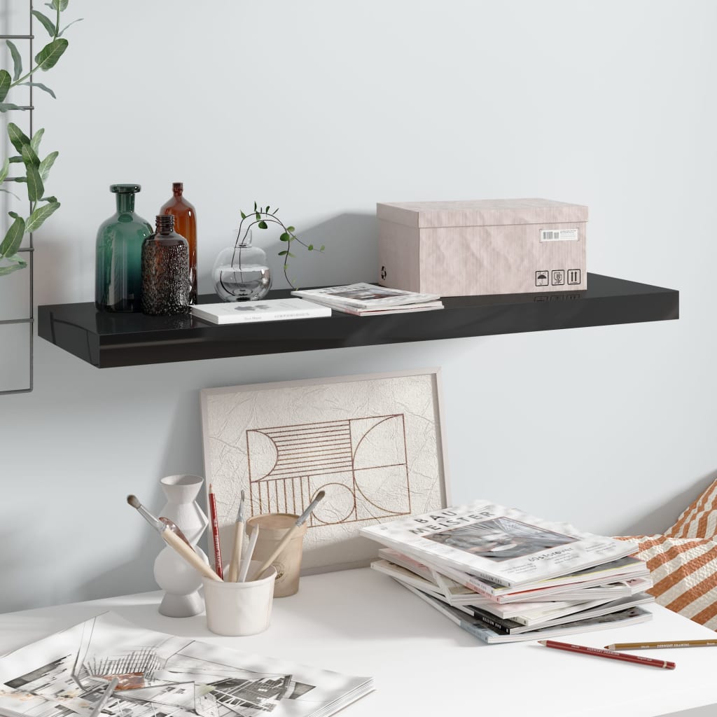 Étagère murale flottante Noir brillant 80x23,5x3,8 cm MDF - XIOS