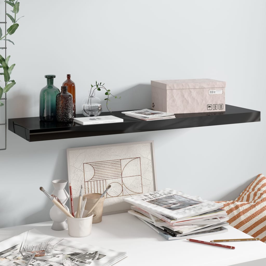 Étagère murale flottante Noir brillant 90x23,5x3,8 cm MDF - XIOS