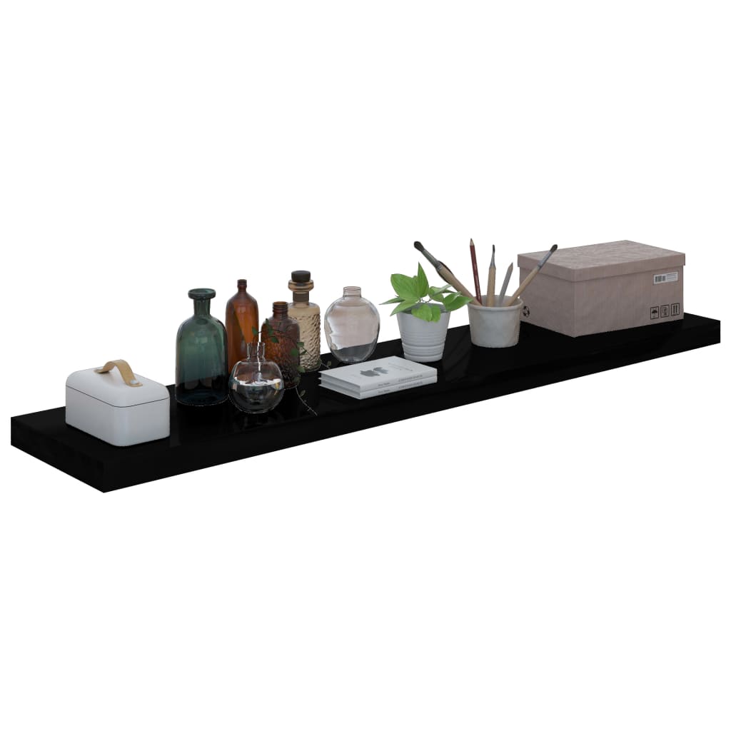 Étagère murale flottante 4 pcs Noir brillant 120x23,5x3,8cm MDF - XIOS
