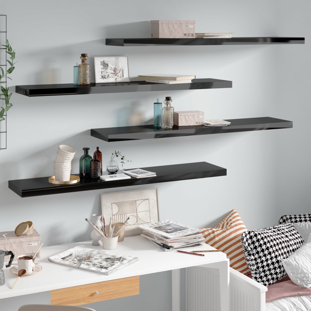 Étagère murale flottante 4 pcs Noir brillant 120x23,5x3,8cm MDF - XIOS