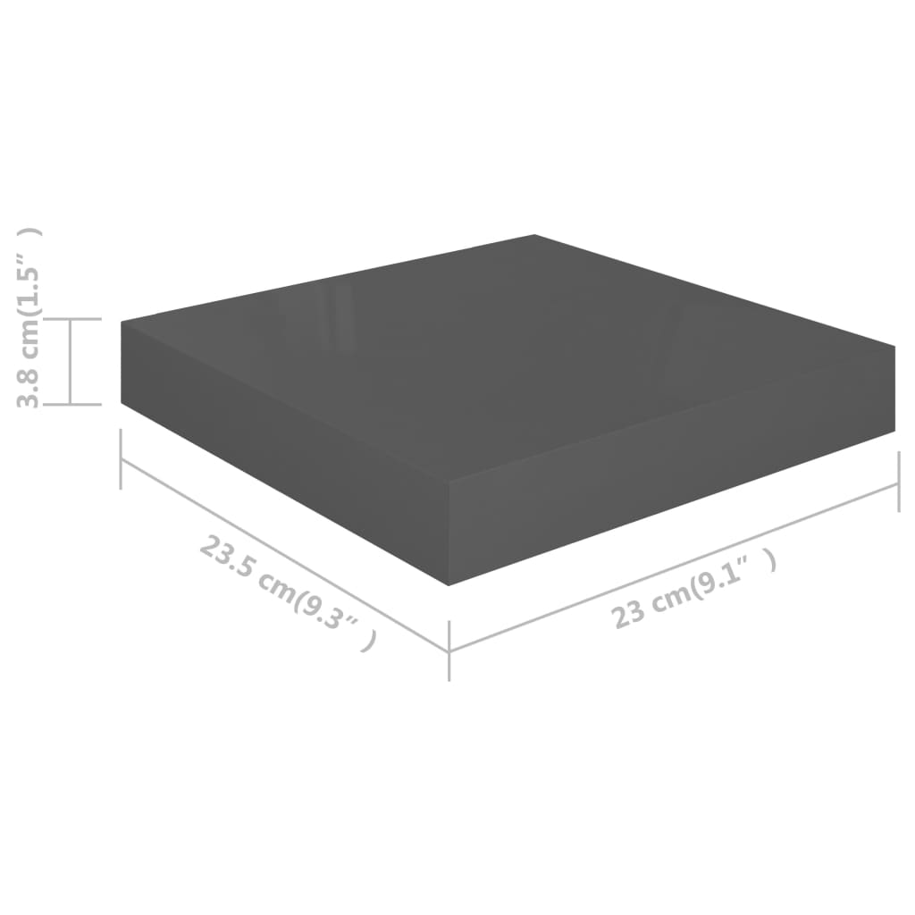 Étagère murale flottante 4 pcs Gris brillant 23x23,5x3,8 cm MDF - XIOS