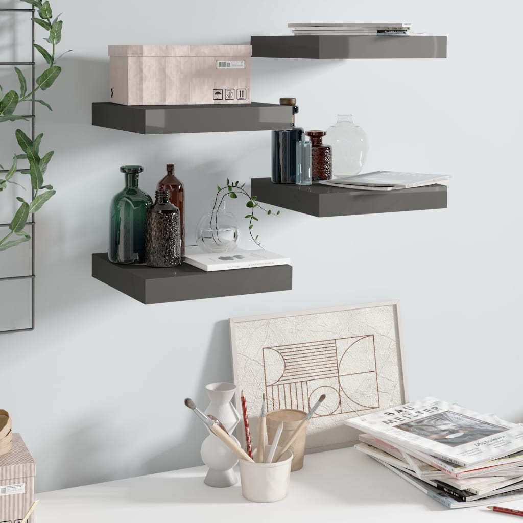 Étagère murale flottante 4 pcs Gris brillant 23x23,5x3,8 cm MDF - XIOS