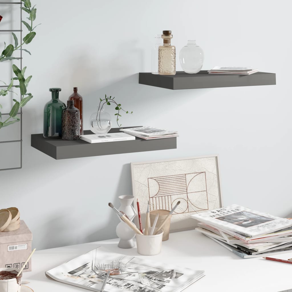 Étagère murale flottante 2 pcs Gris brillant 40x23x3,8 cm MDF - XIOS