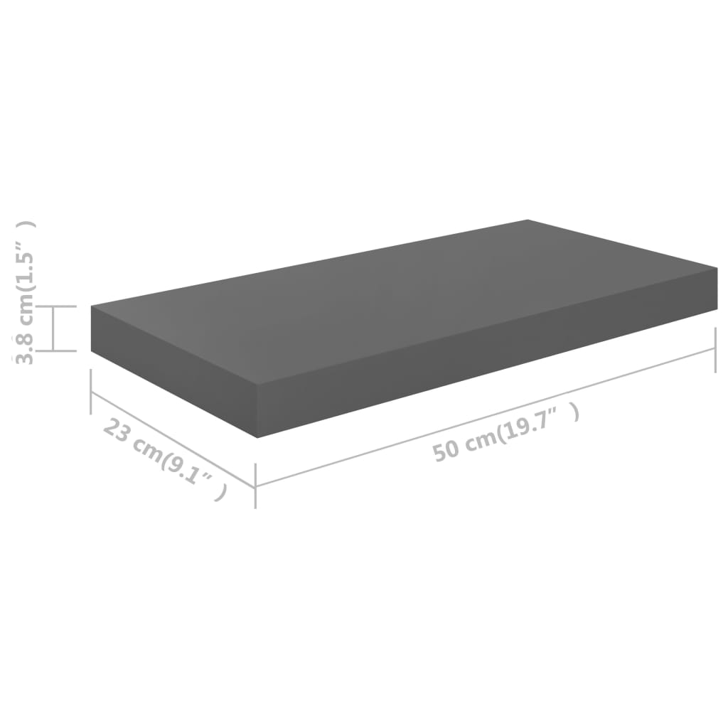 Étagère murale flottante 2 pcs Gris brillant 50x23x3,8 cm MDF - XIOS