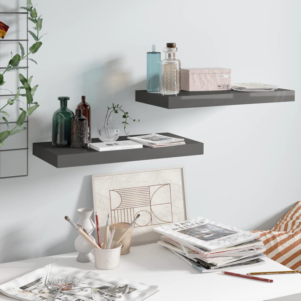 Étagère murale flottante 2 pcs Gris brillant 50x23x3,8 cm MDF - XIOS