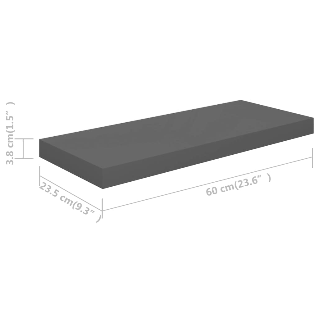Étagère murale flottante 2 pcs Gris brillant 60x23,5x3,8 cm MDF - XIOS
