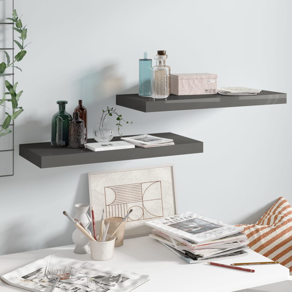 Étagère murale flottante 2 pcs Gris brillant 60x23,5x3,8 cm MDF - XIOS