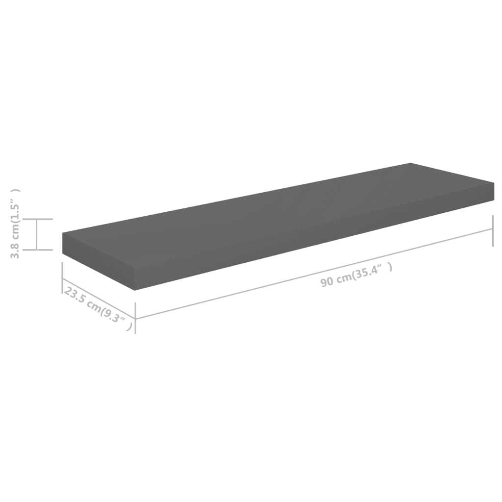 Étagère murale flottante Gris brillant 90x23,5x3,8 cm MDF - XIOS