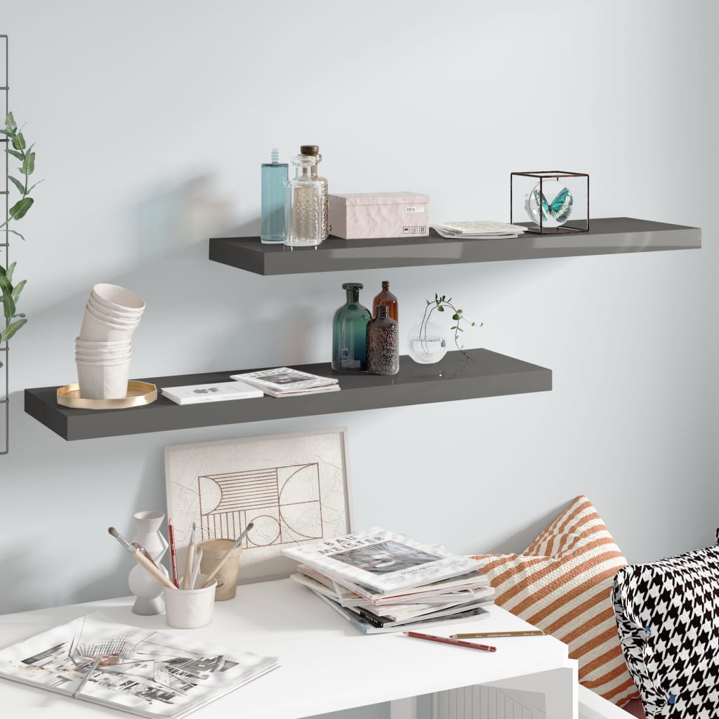 Étagère murale flottante 2 pcs Gris brillant 90x23,5x3,8 cm MDF - XIOS