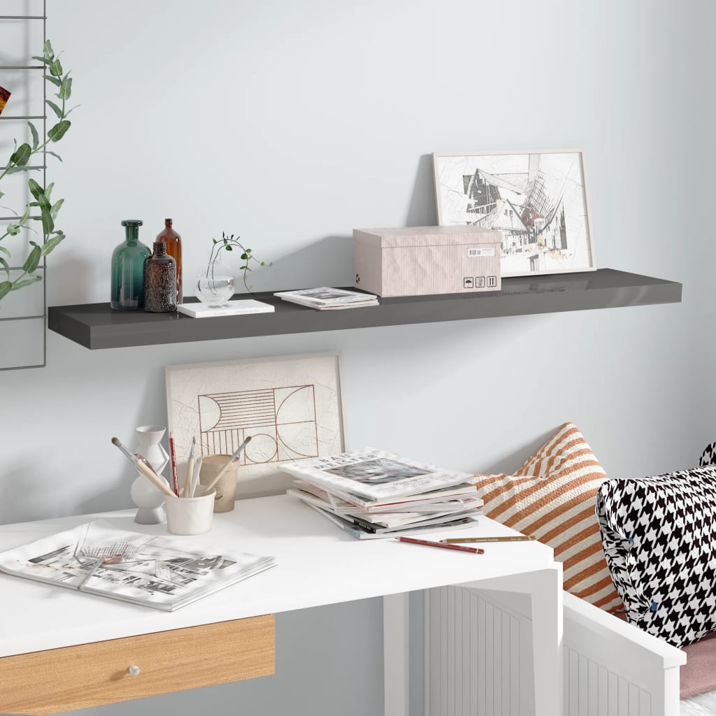 Étagère murale flottante Gris brillant 120x23,5x3,8 cm MDF - XIOS