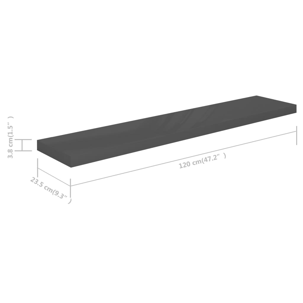 Étagères murales flottantes 4 pcs gris brillant 120x23,5x3,8 cm Étagères murales & corniches vidaXL