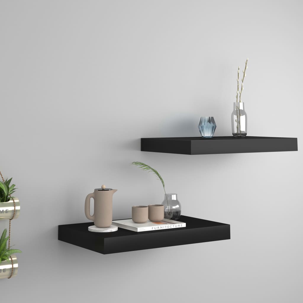 Étagères murales flottantes 2 pcs noir 40x23x3,8 cm MDF - XIOS