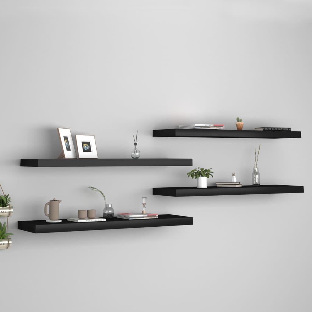 Étagères murales flottantes 4 pcs noir 90x23,5x3,8 cm MDF - XIOS